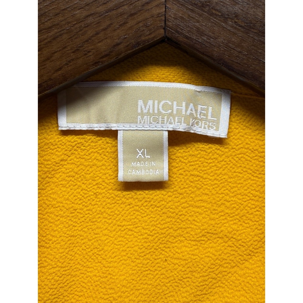 Michael Kors Blouse Top Womens XL Yellow Gold Roll Tab Sleeves Half Zip Casual - Picture 4 of 10